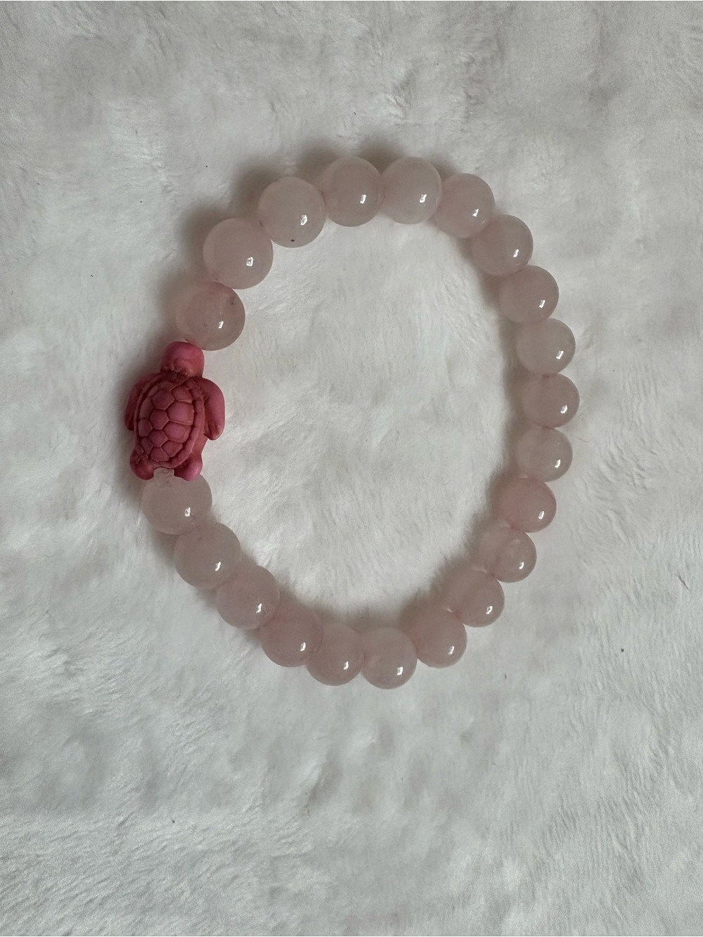 Pink Rose Quartz Beaded Bracelet with Turtle Bead